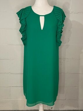 Vince Camuto Emerald Green Ruffle Sleeve Keyhole Shift Dress